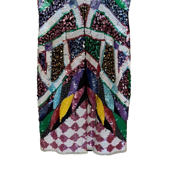 VTG Carina Dress Multicolor Sequin Geometric Sleeveless Mini Sz M Y2K Bodycon - Picture 11 of 16